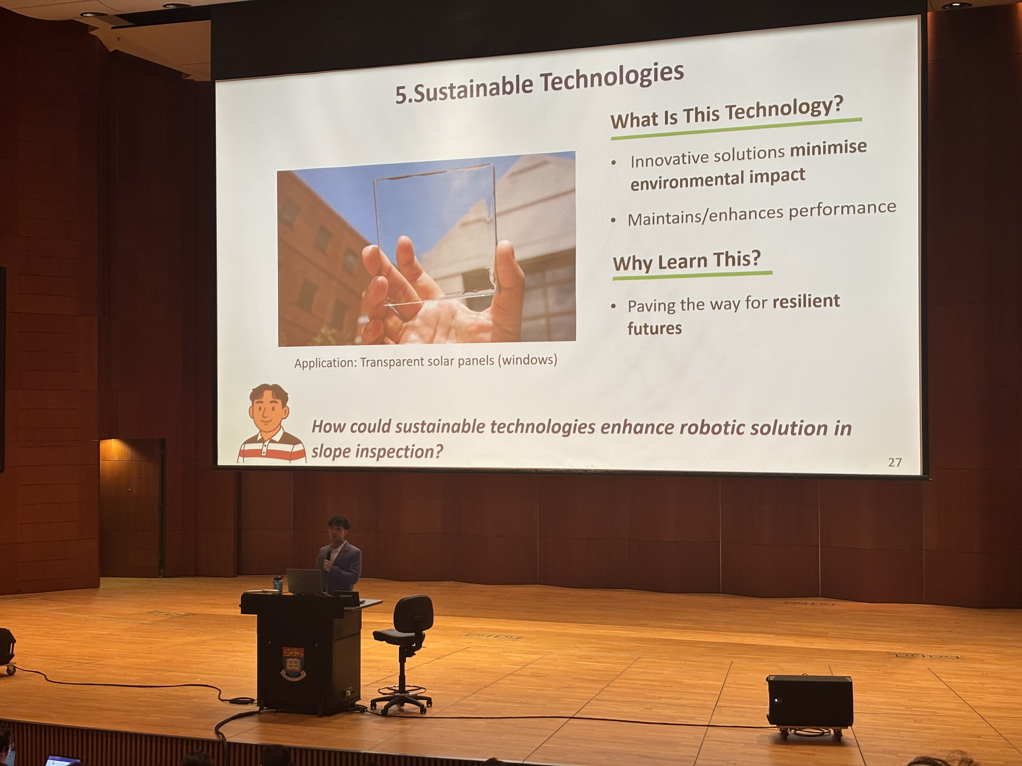 Instructor is delivering a lecture on sustainable technologies